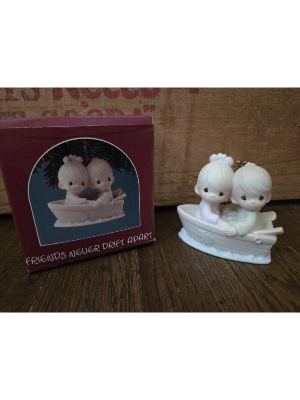 Vtg 1990 Precious Moments Friends Never Drift Apart Boat Ornament #522937